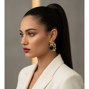 Vintage Barrera for Avon Black Cabochon Rhinestone Granada Clip On Earrings